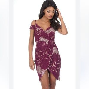 Womens New AX Paris Off The Shoulder Floral Warp Dress Wine